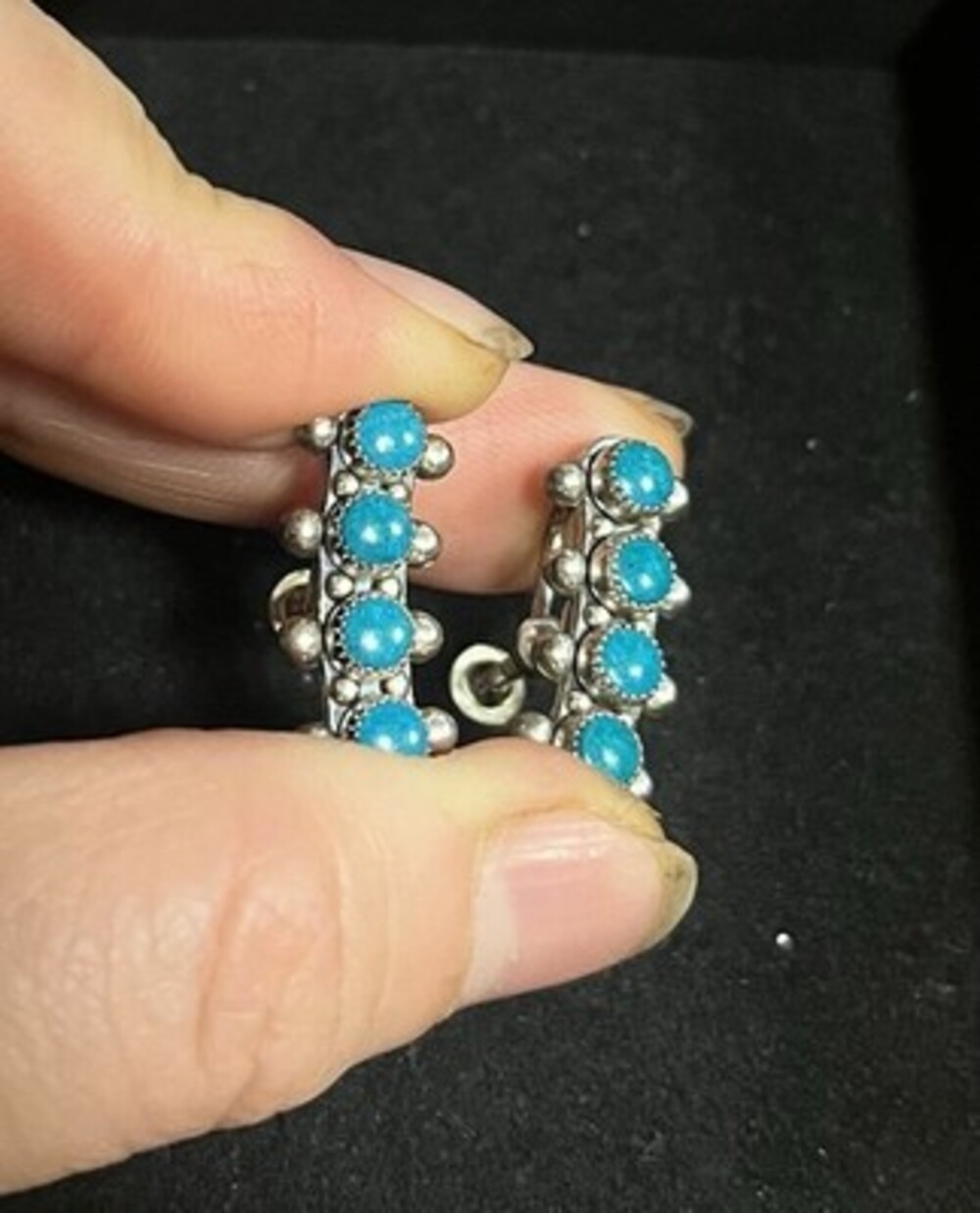 Vintage Navajo Sterling Silver With Turquoise Screw Back Earrings . Marked